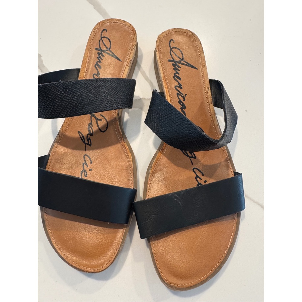 American Rag Cie Womens Black Snakeskin Double Strap Slide Sandals Size 9